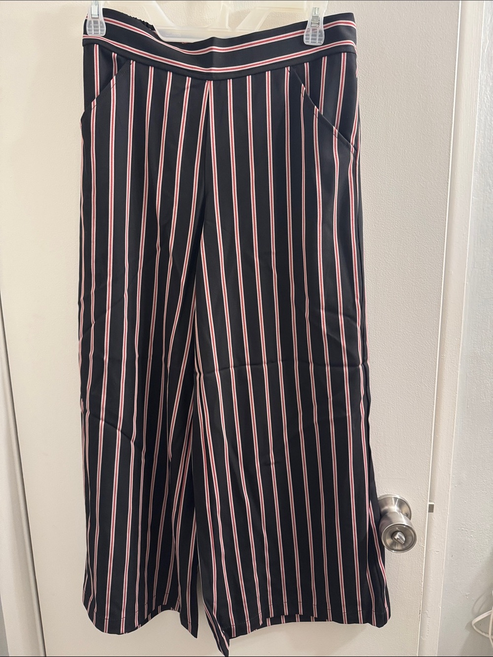Max Studio  Small Navy Wide-Leg Pants with Pink Stripe